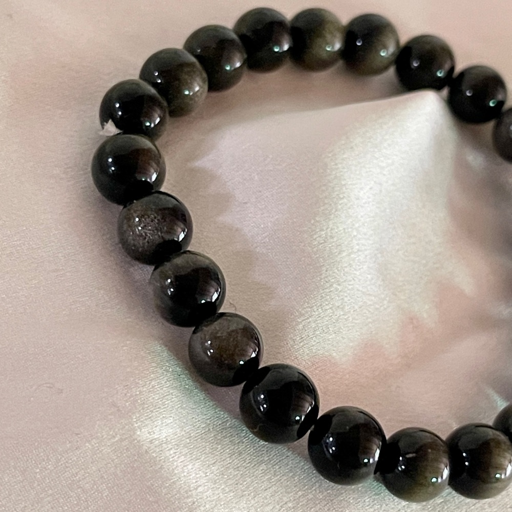 Elegant Black Beaded Bracelet-  Silver Sheen Obsidian